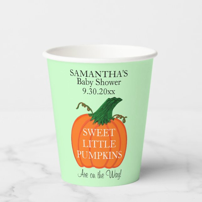 Baby Shower Sweet Little Pumpkins Twins Pappbecher (Vorderseite)