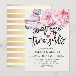 Baby Shower Sweet Little Twin Girls Boho Blume Einladung
