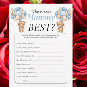 Baby Shower. Teddy-Balloons Blau Wer weiß, wer Mam Einladung
