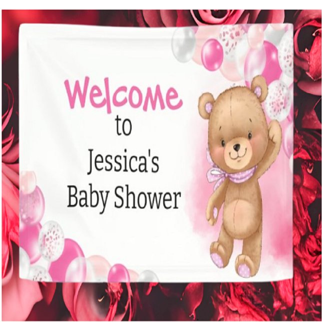 Baby Shower Teddy Balloons Pink Banner (Von Creator hochgeladen)