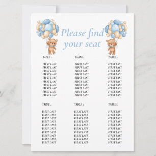 Baby Shower Teddy Bär  Ballon Tischdiagramm  Blaue Einladung