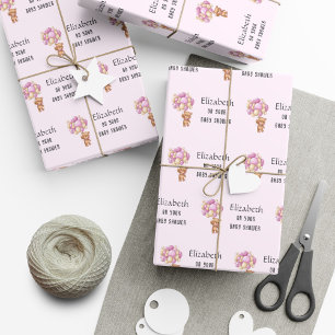 BABY SHOWER Teddy Bar Balloon Thema Personalisiert Geschenkpapier