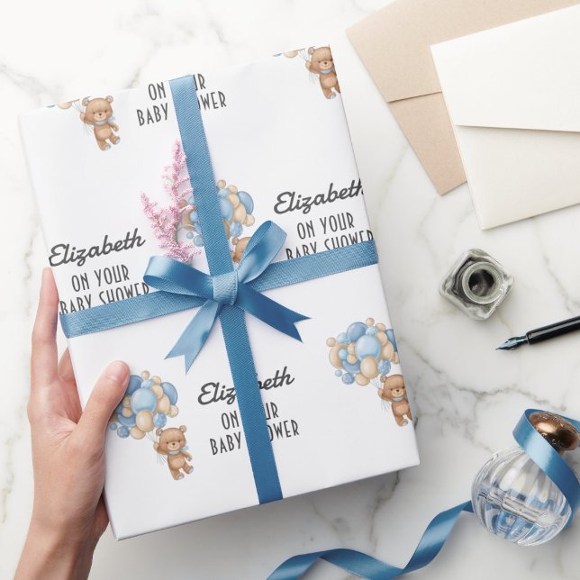 BABY SHOWER Teddy Bar Balloon Thema Personalisiert Geschenkpapier (Von Creator hochgeladen)