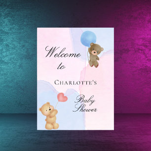 Baby-Shower-Teddy-Bär blau rosa Geschlechtsenthüll Poster