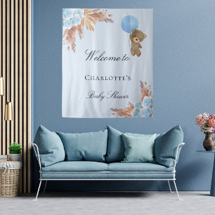 Baby-Shower-Teddy-Bär-Junge-blaue-Pampasgras  Wandteppich