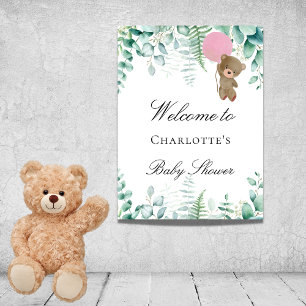Baby-Shower-Teddy-Bär-Mädchen rosa Eukalyptuswald Poster