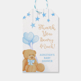 Baby Shower Teddy Bear Blue Balloons Stars Geschenkanhänger
