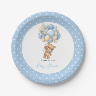 Baby Shower Teddy Bear Boy Blue Balloons Pappteller