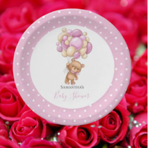 Baby Shower Teddy Bear Girl Pink Balloons Pappteller