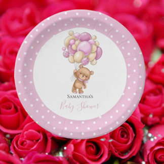 Baby Shower Teddy Bear Girl Pink Balloons Pappteller