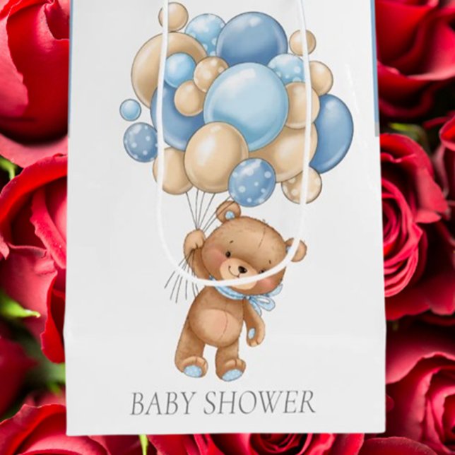 Baby Shower Teddy Bearly Wait Boy Geschenktasche Mittlere Geschenktüte (Celebrate your baby boy with our adorable Teddy Bearly Wait gift bag—perfect for baby showers. )