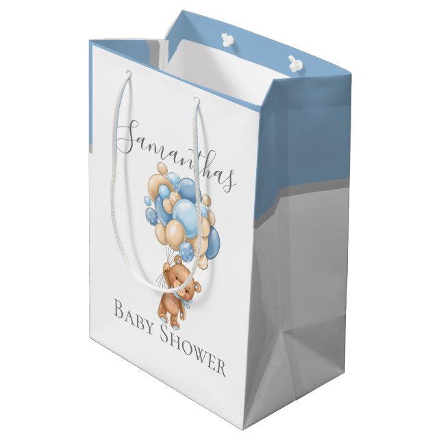 Baby Shower Teddy Bearly Wait BOY Mittlere Geschenktüte (Rückseite Schrägansicht)