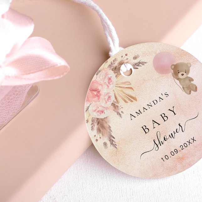 Baby Shower Teddy Blush Pampas Gras vielen Dank Geschenkanhänger (Von Creator hochgeladen)
