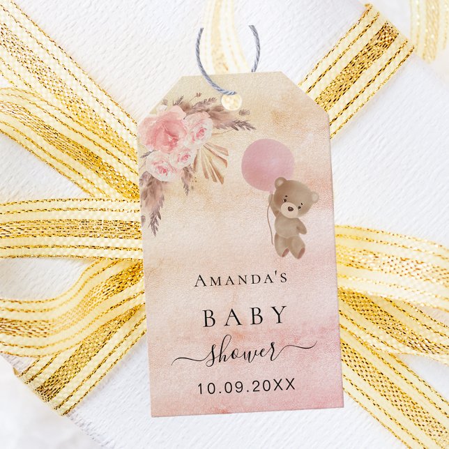 Baby Shower Teddy Blush Pampas Gras vielen Dank Geschenkanhänger (Von Creator hochgeladen)
