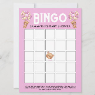 Baby Shower Teddy Junge Sprudelnde Rosa Bingo  Einladung