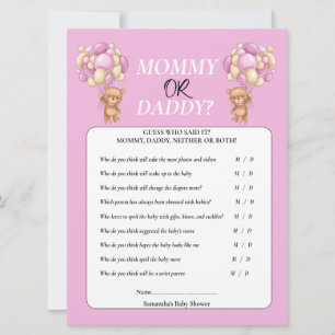 Baby Shower Teddy Mädchen Mommy oder Daddy Einladung