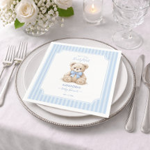 Baby Shower Teddybär & Blau gestreifter Bär Wartet