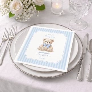 Baby Shower Teddybär & Blau gestreifter Bär Wartet Serviette