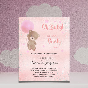 Baby-Shower-Teddybär Mädchen rosa Einladung