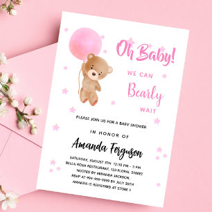 Baby-Shower-Teddybär Mädchen rosa Luftballon Einladungspostkarte