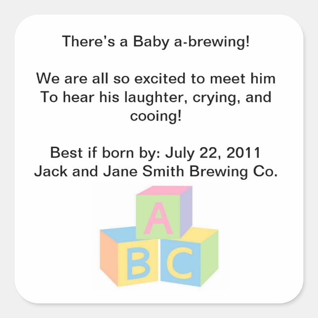 Baby Shower Tee Party Quadratischer Aufkleber (Vorderseite)