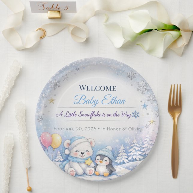 Baby Shower Teller | Schneeflocken Winter Thema (Hochzeit)