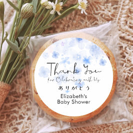 Baby Shower Thank You Blue Floral Cute Script Runder Aufkleber