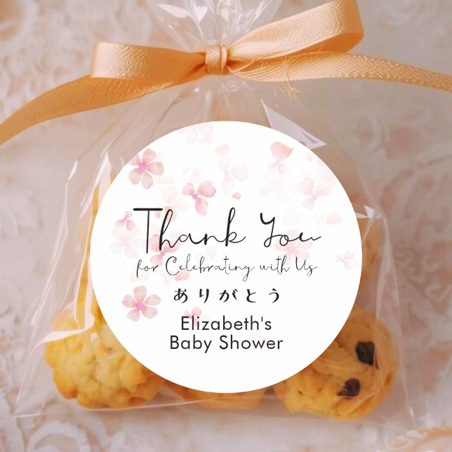 Baby Shower Thank You Cherry Blossom Floral Script Runder Aufkleber (Von Creator hochgeladen)