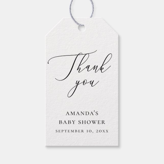 Baby Shower Thank You | Elegant Minimalist Script Geschenkanhänger (Vorderseite)