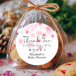Baby Shower Thank You Pink Floral Cute Script Runder Aufkleber