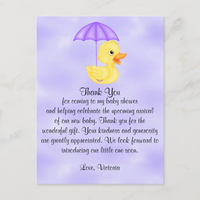 Baby Shower Thank You Rubber Duck Postkarte (Vorderseite)