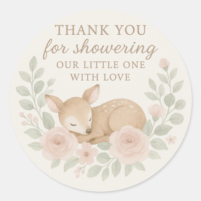 Baby Shower Thank You Sticker – Deer Theme (Vorderseite)