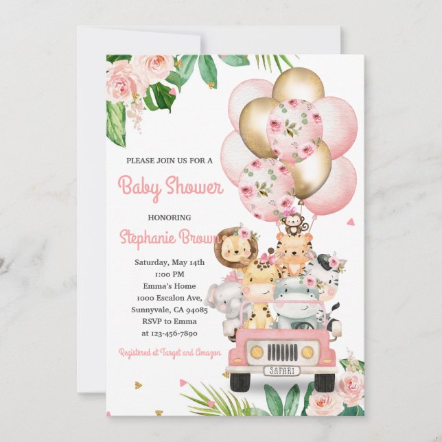 Baby-Shower-Tiere-Ballons Einladung (Vorderseite)