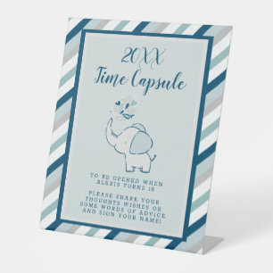 Baby Shower Time Kapsel für Navy & Mint Elephant Sockelschild