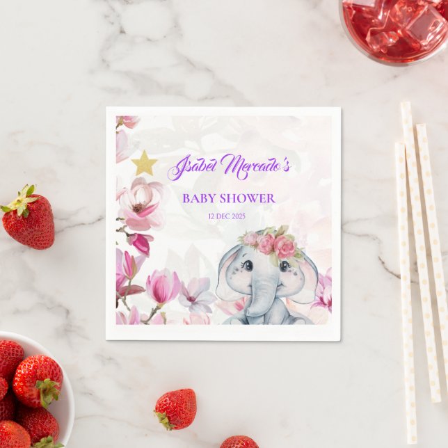 Baby Shower Towel with Floral Elephant Serviette (Beispiel)