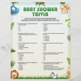 Baby Shower Trivia Baby Shower Game [Tierthema] Briefbogen