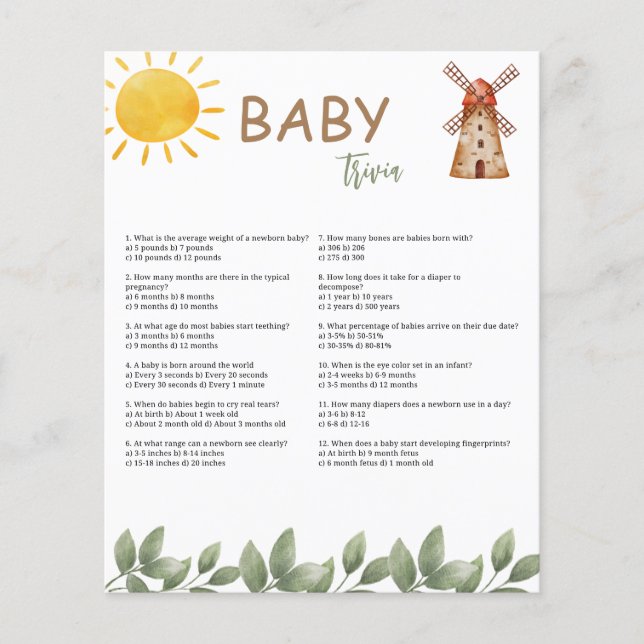 Baby Shower Trivia Game (Vorderseite)