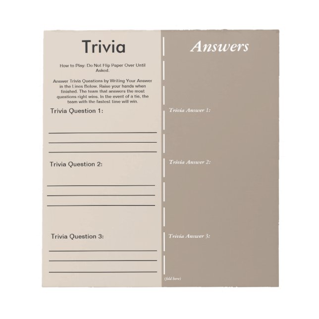 Baby Shower Trivia Party Game - Custom Questions Notizblock (Vorderseite)