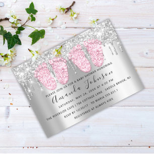 Baby Shower Tropfen Silver Gray Feet Twins Girls Einladung