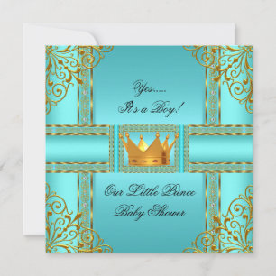 Baby Shower Türkis Gold Junge Prinz Krone Einladung