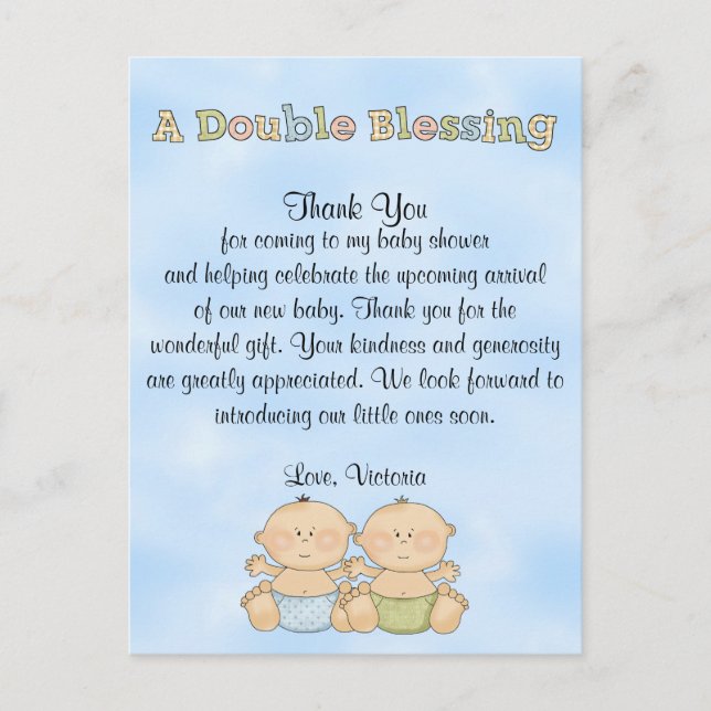 Baby Shower Twin Boys Postkarte (Vorderseite)