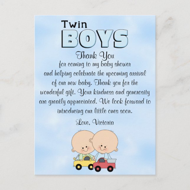 Baby Shower Twin Boys Postkarte (Vorderseite)