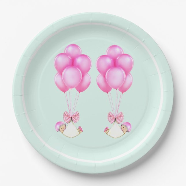 Baby Shower Twin Girls Pappteller (Vorderseite)