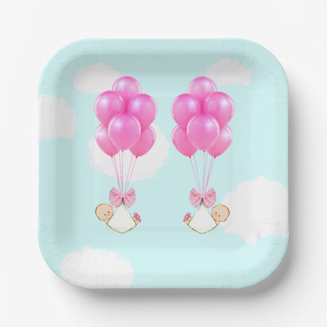 Baby Shower Twin Girls Pappteller (Vorderseite)