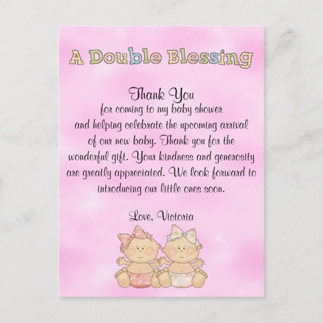 Baby Shower Twin Girls Postkarte (Vorderseite)