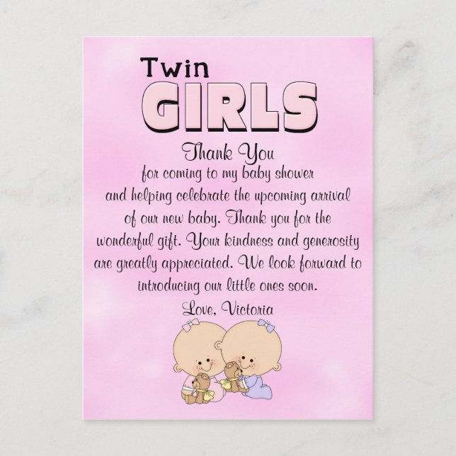 Baby Shower Twin Girls Postkarte (Vorderseite)