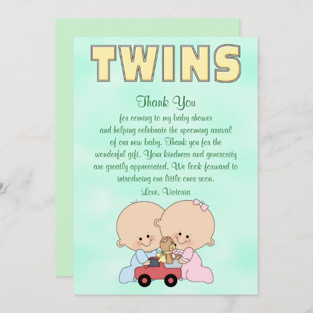 Baby Shower Twins Boy Girl Einladung (Vorne/Hinten)