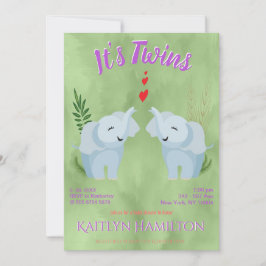 Baby Shower Twins Elephant Einladung
