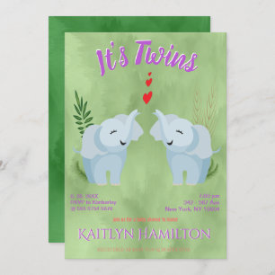 Baby Shower Twins Elephant Einladung
