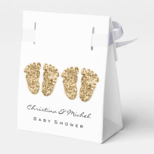 Baby Shower Twins Feet Glitzer Gold White Geschenkschachtel